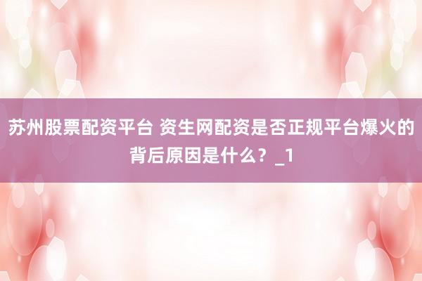 苏州股票配资平台 资生网配资是否正规平台爆火的背后原因是什么？_1