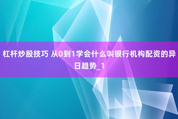 杠杆炒股技巧 从0到1学会什么叫银行机构配资的异日趋势_1