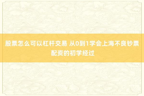 股票怎么可以杠杆交易 从0到1学会上海不良钞票 配资的初学经过