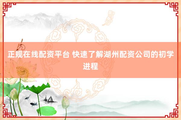 正规在线配资平台 快速了解湖州配资公司的初学进程