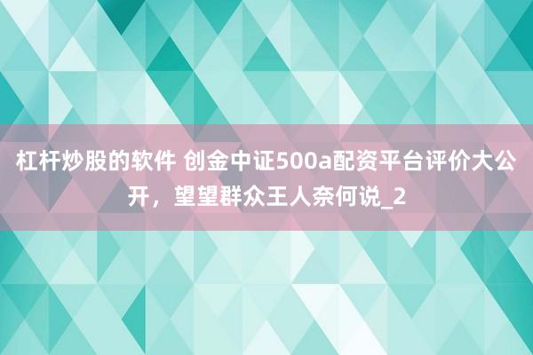 杠杆炒股的软件 创金中证500a配资平台评价大公开，望望群众王人奈何说_2